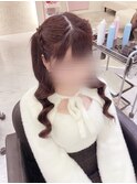 三つ編みハーフツイン/梅田ヘアセット