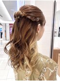 ハーフアップお呼ばれヘア編み込み結婚式ヘアセット銀座