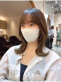 黒髪レイヤーロンググレーベージュ前髪パーマ【韓国ヘア鈴木颯】