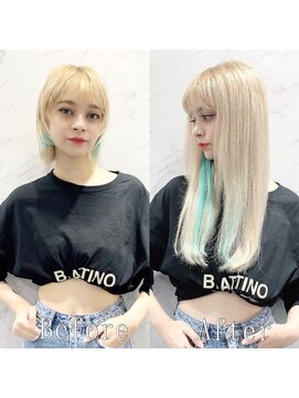 あるじゃんすー 名古屋店 ブロンド×ターコイズ#シールエクステ#ホワイトアッシュ#名古屋