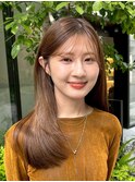 切りっぱなしボブエアリーロング美髪ピンクブラウン