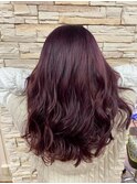 ボルドー/深みパープル/秋冬カラー/ウェーブロング/オトナ可愛い