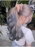 グレーヘアメテオストレートひし形レイヤーミルクティーブロンド