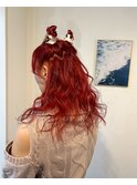 20代30代レッドカラーヘアアレンジ
