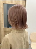 切りっぱなしボブ/ミルクティーベージュ×ピンクベージュ