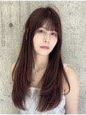 小顔/ぱっつん前髪/韓国/レイヤーカット/黒髪/透明感カラー