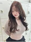 ロング レイヤーカット 韓国ヘア ピンクベージュ 10代20代