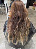 バレイヤージュ　ハイライト　白髪ぼかし
