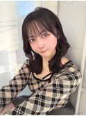 アイドル前髪ピンクラベンダーカラーブリーチなし髪質改善