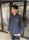 メンズ　センターパート　無造作パーマ