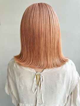 ヘアー アイス 御器所本店(HAIR ICI) ハイトーンオレンジベージュ切りっぱなし外ハネボブ