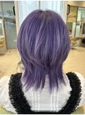 ハイトーン×ブルーラベンダー◎個性派デザインウルフカット