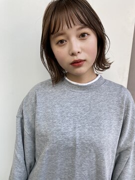 ボブ/大人ヘア/オリーブグレー/小顔/前髪/