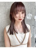 韓国ストレートロング/クラゲカット/インナーラベンダーベージュ