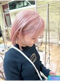 ピンクカラーホワイトピンクハイトーンダブルカラーブリーチボブ