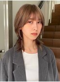 ミルクティーアッシュグレージュレイヤーボブショートウルフボブ