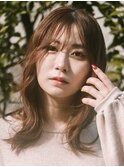 ナチュラルブラウンウェーブ巻きミディアム10代20代30代40代