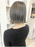 福山市美容室Caary 透明感シルキーグレージュ 切りっぱなしボブ