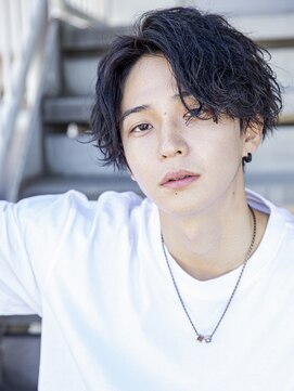 シティ(CITY) フェザーパーマブルーブラックサーフカールスパイキーショート