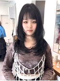 レイヤーカット ブルーブラック シースルーバング ウルフカット