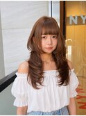 ハッシュカット　ウルフヘア　ロングウルフ　ブラウンベージュ