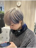 ブルー×デザインカラー×ウルフカット