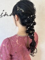 リンク(Link)&nbsp;編みおろし/黒髪/アレンジ/ミディアム/ポニーテール/お任せ