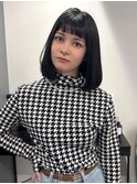 丸みボブ オン眉 髪質改善 内巻きボブ 前髪カット 艶髪 黒髪