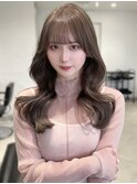 シースルーバング ロングレイヤー くびれヘア ミルクベージュ