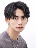 シースルーセンターパートニュアンスパーマ韓国ヘアコンマバング