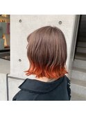 裾カラーボブ　チョコレート　オレンジカラー