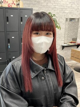 リル 溝の口(LiL) レッドカラー/溝の口/ブリーチ/ダブルカラー/レイヤーカット