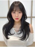 20代30代　顔周りレイヤーカット　ロング　韓国ヘア