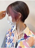 【morio 原宿】丸みショート　耳かけインナーカラーピンク