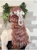 ピンクカラーハーフアップ【ヘアセット/立川/立川南/浴衣】