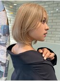 切りっぱなしボブ フェイスレイヤーブロンド透明感カラーt82