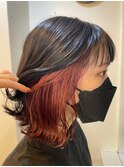 ツヤ髪ゆるふわ外ハネボブインナーカラーカシスオレンジレッド