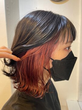エンレイ(enRei) ツヤ髪ゆるふわ外ハネボブインナーカラーカシスオレンジレッド