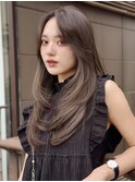 レイヤーカット オリーブグレージュ ロングレイヤー かきあげ
