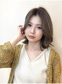 韓国風ヘア/くびれミディアム/前髪なし/透明感カラー