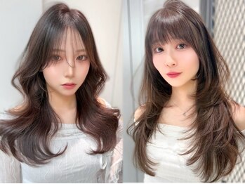 ロンド マーレ 天神大名店(Lond mare)の写真/前髪/顔まわりレイヤーカットで創る韓国ヘア。小顔効果とふわっと華やかな印象に[天神大名/レイヤーカット]