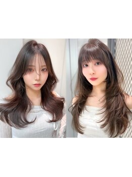 前髪/顔まわりレイヤーカットで創る韓国ヘア。小顔効果とふわっと華やかな印象に[天神大名/レイヤーカット]