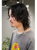 メンズミディアムグランジパーマ