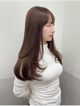 ピンクベージュ韓国レイヤーカットワンカール