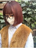 艶カラー ピンクブラウン 切りっぱなしボブ ミニボブ 透明感