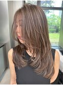 ハイライトカラーミルクティーベージュ海外レイヤーカット