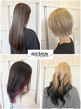 最旬ヘアカラー、思わず触りたくなる美髪縮毛矯正、こだわりの技術であなたのなりたいを叶えるaries岩切店