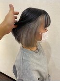 【Foglia坪来】インナーカラー　ブラック×シルバー　ボブ