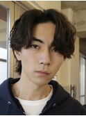 原宿シャドウパーマ緩めメンズマッシュウルフカットツーブロック