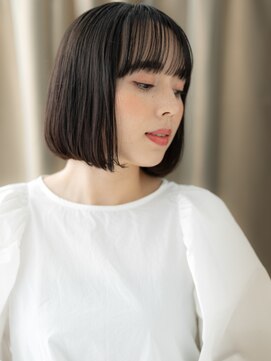 カバーヘア イヴ 戸頭店(COVER HAIR EVE) リタッチカラー前下がり黒髪切りっぱなしボブ317Z戸頭30代40代